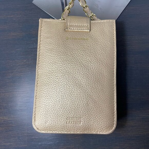 Gold Genuine Leather Mini Crossbody Bag – Chain Strap – Pebbled Leather - Picture 5 of 10